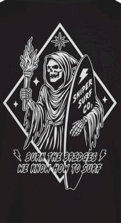 Burn The Bridges Sleeved Short Sleeved T-Shirt (Reaper Black)