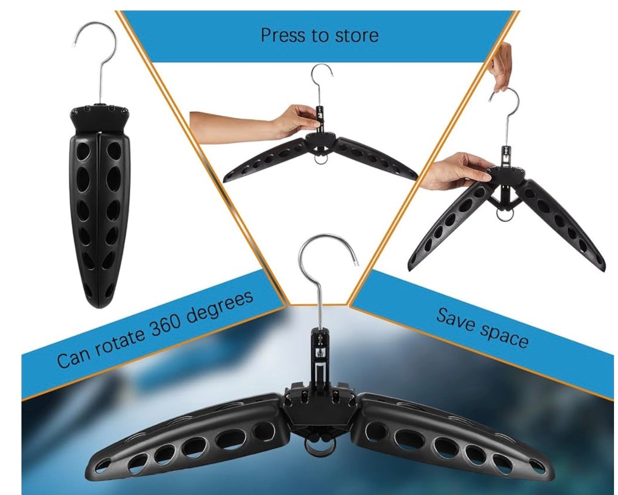 Wetsuit Hanger Foldable Surfing Suit Scuba Hangers Folding Vented Surfing Scuba Diving Accessories, Black, 20 Inches/ 51 cm After Unfolded