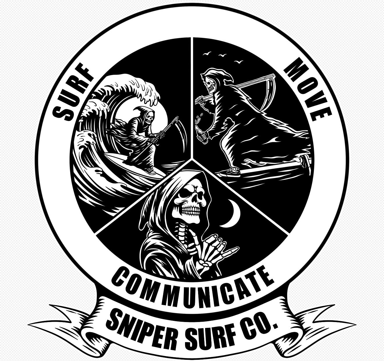 Women's-Surf, Move, Communicate Short Sleeve T-Shirt (Reaper Black)