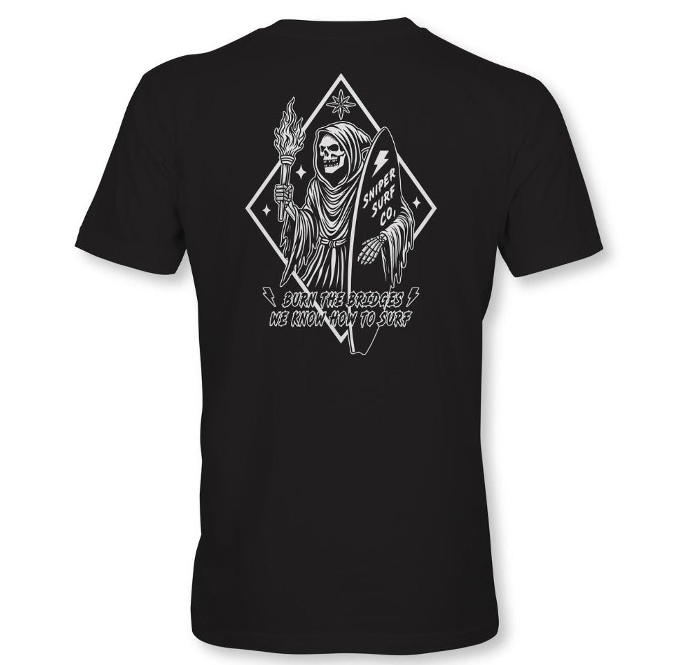 Burn The Bridges Sleeved Short Sleeved T-Shirt (Reaper Black)