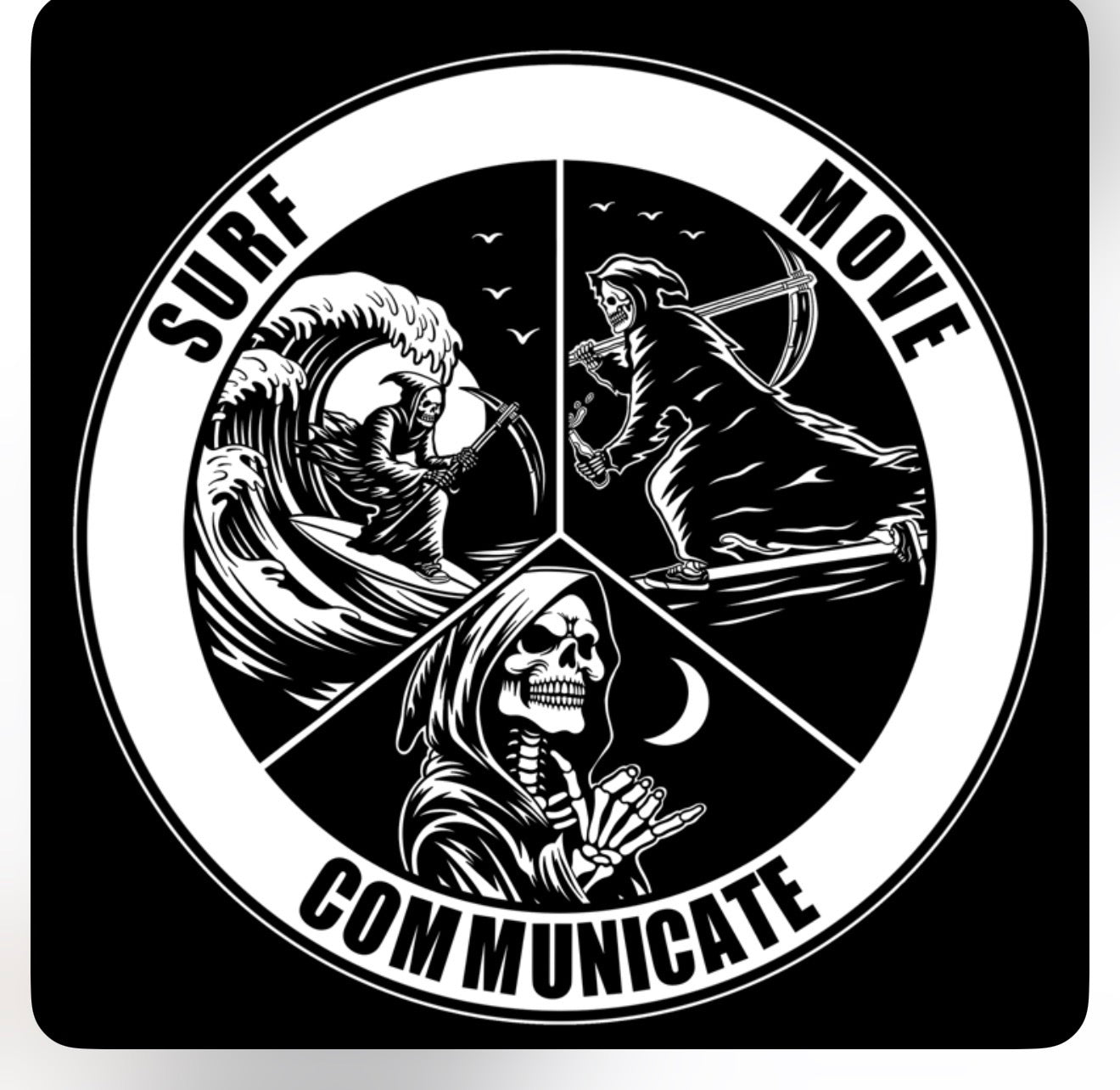 Surf, Move Communicate Short Sleeved T-Shirt (Reaper Black)