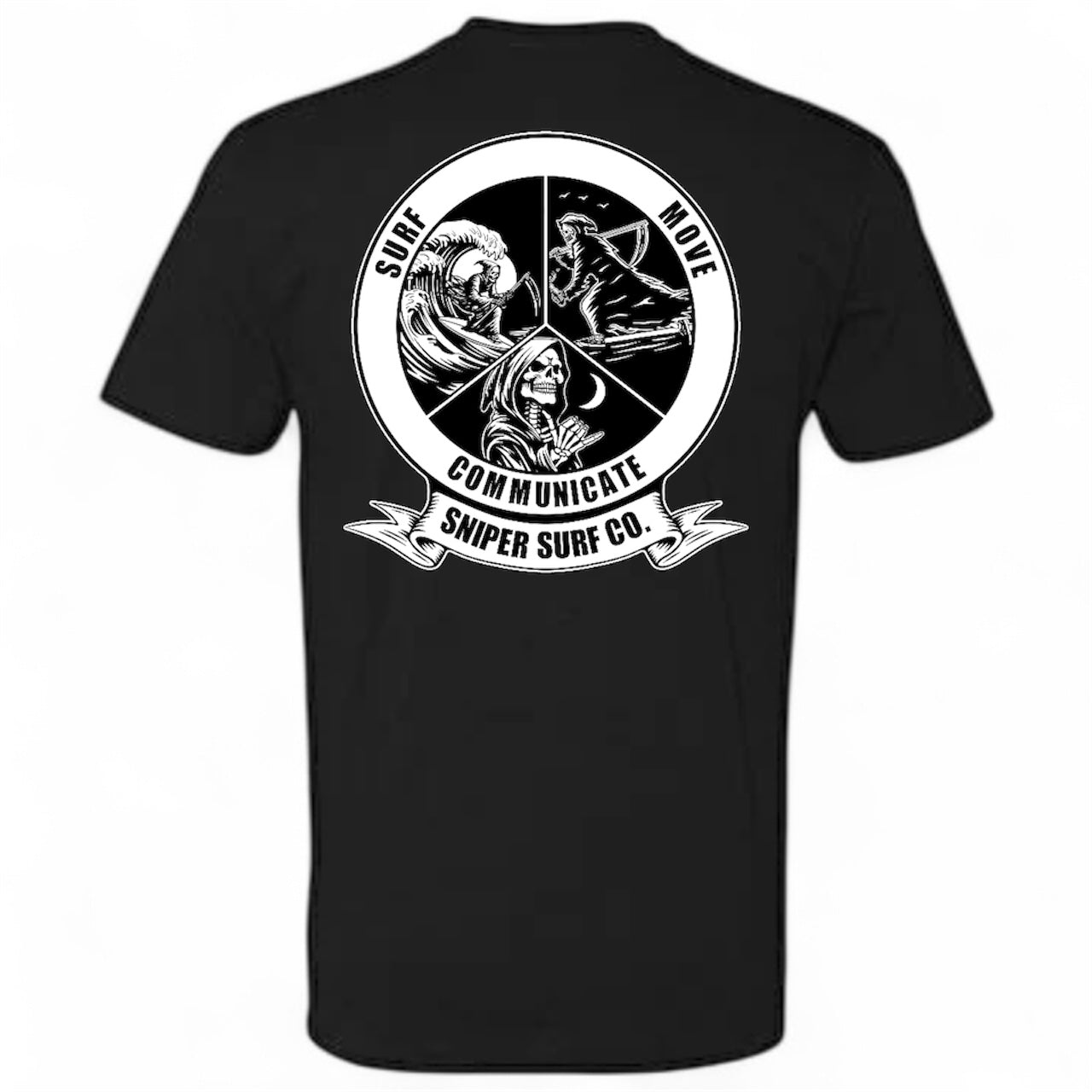 Surf, Move Communicate Short Sleeved T-Shirt (Reaper Black)