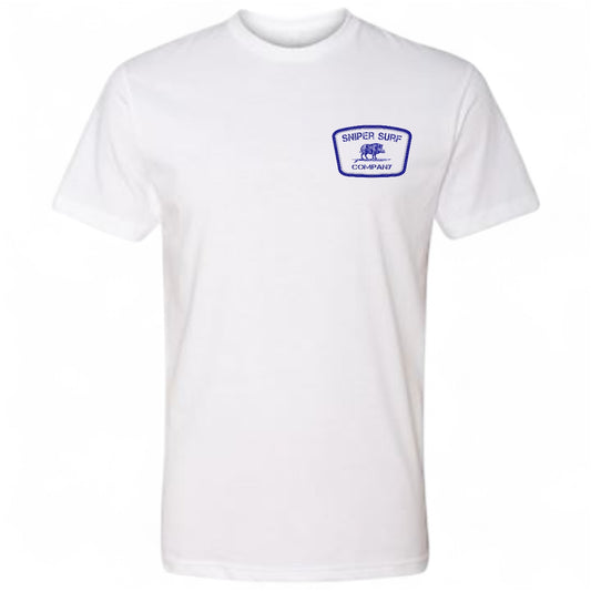 HOG logo left chest blue Short Sleeved T-Shirt (White Out White)