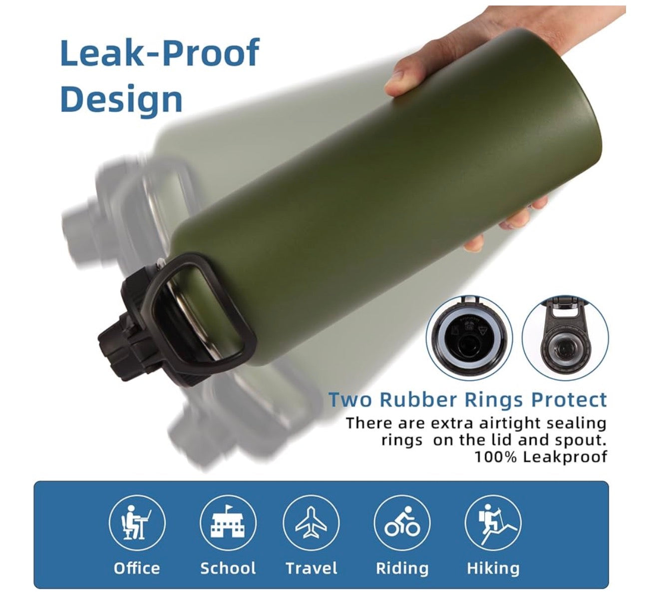 Insulated Water 40 oz Stainless Steel Bottle with Paracord Handle & Spout, Vacuum Metal Travel Cups with Wide Mouth,Reusable Large Water Cup